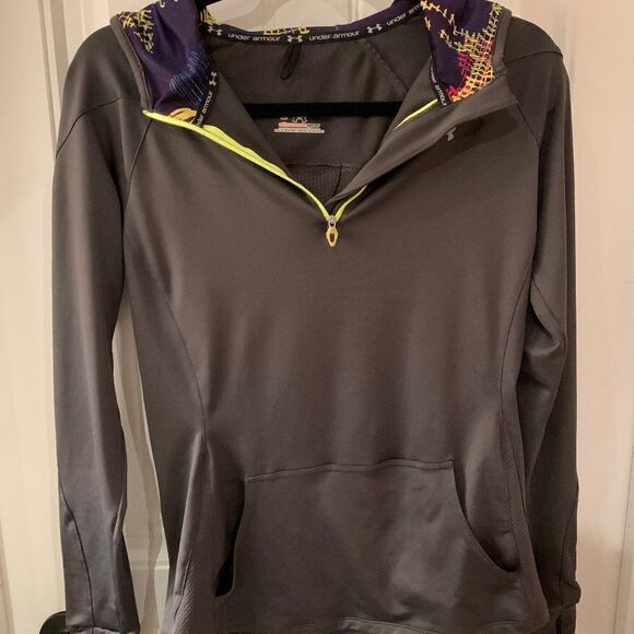 Under Armour athelicwear, sz small, slate grey, hood, EUC, acid green accent - Picture 2 of 13